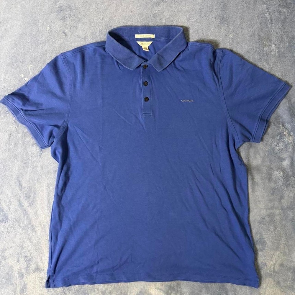 Calvin Klein Polo Men's L Royal Blue Liquid Touch‎ Short Sleeve Cotton Shirt